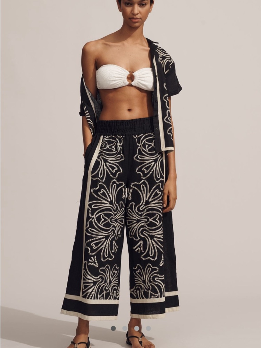 NWT ANTHROPOLOGIE 2PC LINEN SET BRENNA SHIRT SOMERSET PANTS IN BLACK PRINT S SP - Picture 5 of 16